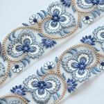 インド刺繍リボンᢂチュールクローバー【ブルー】インド刺繍/刺繍リボン/リボン/シルクリボン/トリム/ブレード/ジャガードリボン/チロリアンテープ/レース/チュール