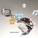 ★７月の誕生石★ルビーと三日月猫のバッグチャーム*4 ＊王冠　