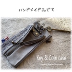 【ハンドメイド】キー＆コインケース (英字柄 モカ)：送料込