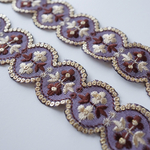 【60㎝カット済み】シルク　ラウンドタイプ　インド刺繍リボン   【パープル×ブラウン】