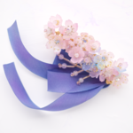 [紫霞夜桜ぼんぼり]髪飾り(バレッタ/クリップ/コーム)▷アメジスト×シルクリボン◁水彩ジュエリー