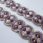 【1mカット済み】シルク　ラウンドタイプ　インド刺繍リボン   【パープル×ブラウン】