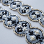 【90㎝カット済み】シルク　ラウンドタイプ　インド刺繍リボン   【ファウンテンブルー×ネイビー】