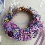 Jolie botanique＜Mauve magnifique＞＊ハーフムーンリース＊プリザーブドフラワー＊お花＊ギフト＊結婚祝い＊新築祝い＊お誕生日祝い＊春