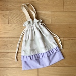 【SALE】体操袋　お着替え袋　うさぎ　うさぎシルエット　ライトグレー　フリル　パープル