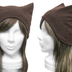 シンプル 猫耳帽子(ゆったり)◆ウォッシャブル ウールニット／杢ダークブラウン　◇寒い季節にお薦め(秋冬)◇