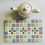 タイルプレート(鍋敷)(大判横)：～パステル・リーフ②～