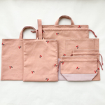 【M i T U様オーダー品】サーモンピンク×朱赤刺繍チェリー6点セット𓂃𓈒𓏸