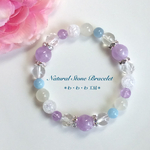 💜ラベンダーアメジストとホワイトムーンストーンとアクアマリンとクラック水晶と水晶天然石ブレスレット／パワーストーン