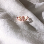 ビーズリング　フラワーリング　pink×ivory