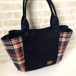 【送料無料】サイドポケット付トートバッグ☆大サイズ(チェック&デニム)