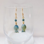 チェコガラス　魚のピアス　青緑系