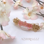 桜咲く　ゴールド透かしのミニバレッタ＊送料無料＊6㎝バレッタ ヘアアクセサリー