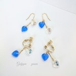 ハート葉っぱピアス/イヤリング❤チェコガラスブルー/サファイア/チェコガラスクリスタル/  スワロフスキー/