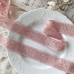 1m ロココ調 花 フラワー 刺繍 チュールレースブレード スモーキーピンク TL220106-F2 ハンドメイド 手芸 素材