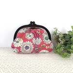 レトロかわいいがま口ポーチ　ピンクガーデン