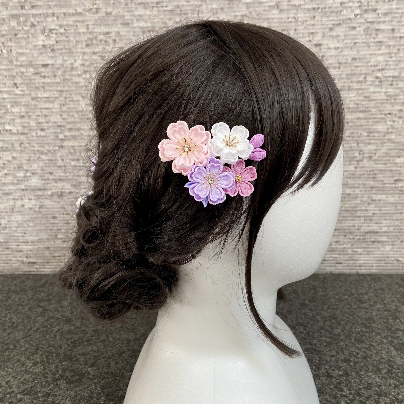 つまみ細工 桜の髪飾りset ピンク×ラベンダー 藤色 *七五三*成人