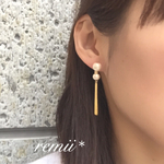 コットンパール×タッセルチェーンピアス＊キューブ＊