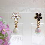 白と黒の桜♡マーメイドの涙パールのピアス♡
