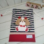 ☆リクエスト作品☆シーズーアップリケ♪巾着袋♪紺×生成り×ラメ入りラズベリー