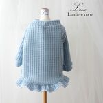 犬服＊ 【再販】ワッフル長袖フリルトップス (くすみブルー)