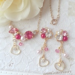 【47】SWEET ハート ピンク RED♡ピアス＊ネックレス