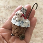 ネコちゃんとアンティークなお買い物カート＊空色の小花模様