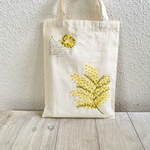 ふわふわミモザの羊毛刺繍トート（薄手コットン）