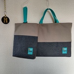 グレー/デニムチャコール×エメラルド　レッスンバッグ　上履き入れ