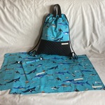 【ｍ様オーダー品】ナップザック・ランチョンマット・巾着★シャチ水族館図鑑ターコイズ