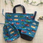 【期間限定SALE】入園入学グッズ3点セット 男の子 はたらく車柄  レッスンバッグ 上履き入れ  巾着