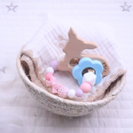 【名入れ可】【 選べる天然木パーツ】歯固め♡リボン×ホワイト×ベビーピンク系