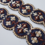  ⚠️【15㎝〜40㎝ランダム合計1m】シルク　ラウンド　デザイン　インド刺繍リボン   【ネイビー×ブラウン】