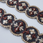 【65㎝カット済み】オーガンジー　ラウンドタイプ　インド刺繍リボン   【ブラック×ブラウン】