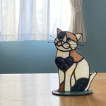 ✨ステンドグラス　三毛猫のオブジェ✨