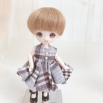 ブルーグレーチェックワンピース_全円スカート【ねんどろいど/オビツ11】