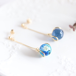 【受注作成】かすみ草の飴玉ピアス/イヤリング　ブルー