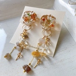 〖 earring 〗2way お花ﾓﾁｰﾌ 天然石ﾁｪｰﾝ 揺れる大ぶりｱｸｾｻﾘｰ ﾚｼﾞﾝｱｸｾｻﾘｰ