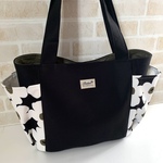 【送料無料】脇ポケット付き肩掛けトートバッグ☆中サイズ(花柄&ブラック)