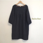 リネン 胸元切り替えワンピース（charcoal gray）