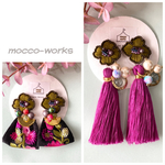3wayお花の刺繍ピアス(イヤリング)カーキ