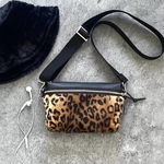 秋色 ヒョウ柄ショルダーバッグ　選べるM、Ｌサイズ（エコファー×エコレザー）クロスボディバッグ ミニショルダーバッグ 斜め掛けポシェット