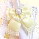 カラー変更等可能♡ キンブレリボン パステルイエロー×白レース パールチェーン付♡