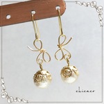 【再販】コットンパールのリボンモチーフピアス／イヤリング
