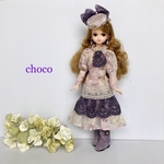 リカちゃん服　ブライス服　アンティーク風ドレス　パープルローズ🌹