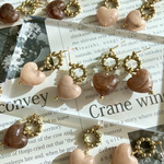 ☆SALE☆【ぷっくりハートのくすみピアス・イヤリング】2カラー/アクリルカボション/シンプル/くすみカラー/マーブルカラー/揺れるピアス/揺れるイヤリング/小ぶり/値下げ