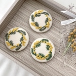 ◇春、始めました◇ミモザの刺繍くるみボタン<クリーム> ヘアゴム　ブローチ