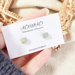 マット♡グレー×ゴールドラメの小粒ちゃんスクエアピアス/イヤリング＊小ぶり＊