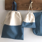 hf様専用コットンリネンの♡上履き入れ♡お着替え袋♡巾着袋の3点セット☆アッシュブルー