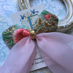 デカリボン インド刺繍 リボン ポニーフック グリーン×ピンク